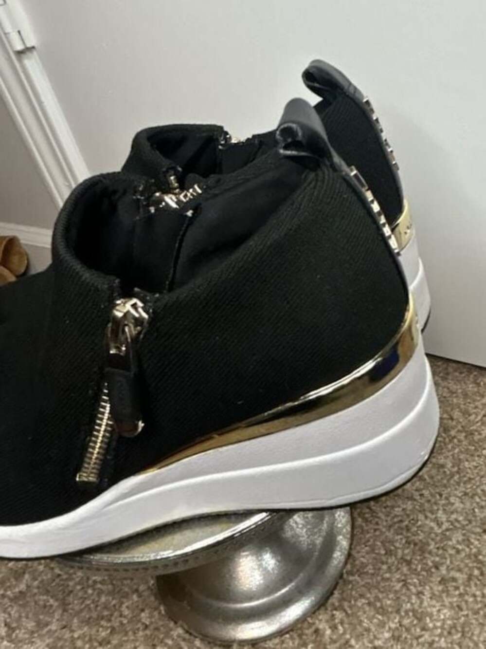 DKNY Black Knit Wedge Sneakers with Side Zip - Picture 6 of 11